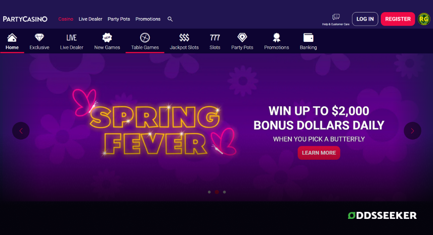 A screenshot of the desktop login page for PartyCasino